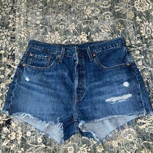 Levi's Dark Blue Distressed Jean Shorts